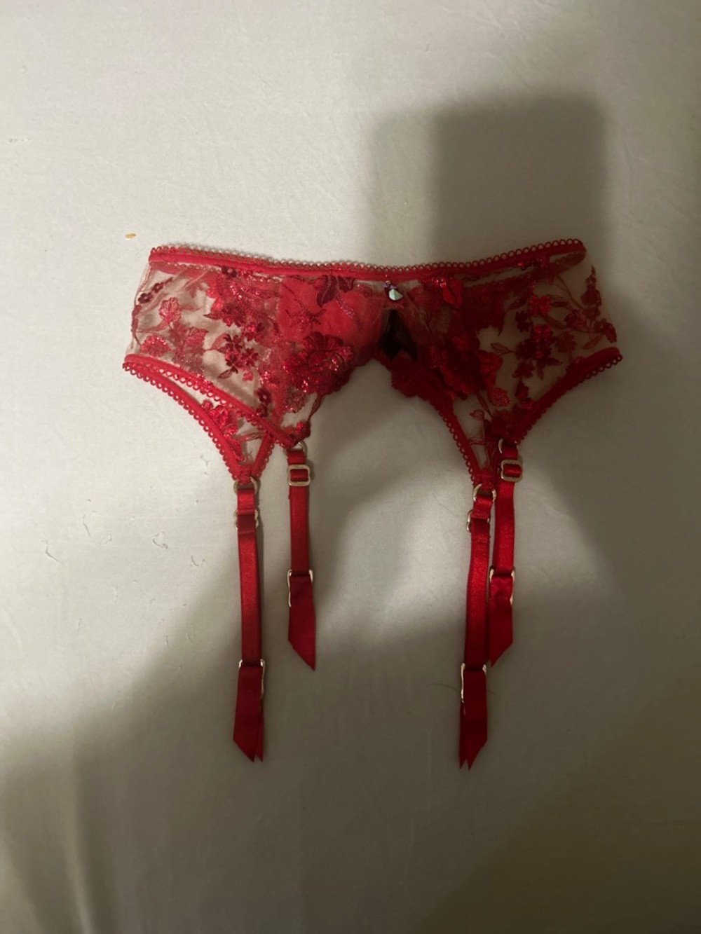 Honey Birdette Red Floral Lace Garter Belt
